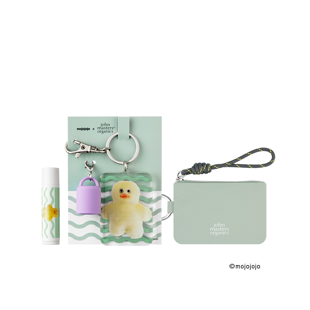 【WEB限定】mojojojo×john masters organics リップカームキーホルダー＋チャームポーチセット（GREEN）